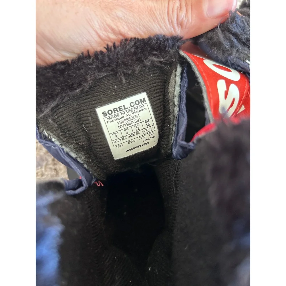 Sorel Snow Commander Snow Boots Logo Blue Red‎ Little Kids SZ 5